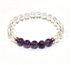 CR10-CR11-5A 8mm TWO COLOR STONE BRACELET IN CLEAR QUARTZ & AMETHYST