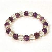 CR10-CR11-A-8mm TWO COLOR STONE BRACELET IN CLEAR QUARTZ AND AMETHYST