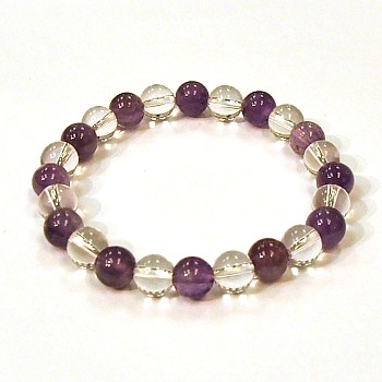 CR10-CR11-A-8mm TWO COLOR STONE BRACELET IN CLEAR QUARTZ AND AMETHYST