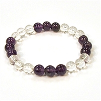 CR10-CR11-B 8mm TWO COLOR STONE BRACELET IN CLEAR QUARTS & AMETHYST