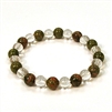 CR10-CR42-A-8mm TWO COLOR STONE BRACELET IN CLEAR CRYSTAL & UNAKITE