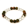 CR10-CR42-B-8mm TWO COLOR STONE BRACELET IN CLEAR CRYSTAL & UNAKITE