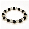 CR10-CR44-A  8mm TWO COLOR STONE BRACELET IN CLEAR QUARTZ & ONYX