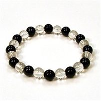CR10-CR44-A  8mm TWO COLOR STONE BRACELET IN CLEAR QUARTZ & ONYX