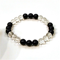 CR10-CR44-B-8mm TWO COLOR STONE BRACELET IN CLEAR CRYSTAL & ONYX