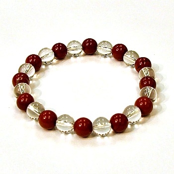 CR10-CR46-A 8mm TWO COLOR STONE BRACELET IN CLEAR QUARTZ & RED JASPER