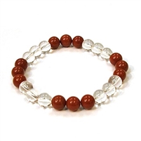 CR10-CR46-B  8mm TWO COLOR STONE BRACELET IN CLEAR QUARTZ & RED JASPER