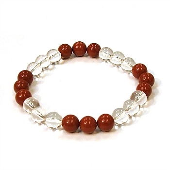 CR10-CR46-B  8mm TWO COLOR STONE BRACELET IN CLEAR QUARTZ & RED JASPER