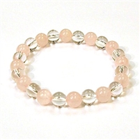 CR10-CR56-A 8mm TWO COLOR STONE BRACELET IN CLEAR QUARTZ & ROSE QUARTZ