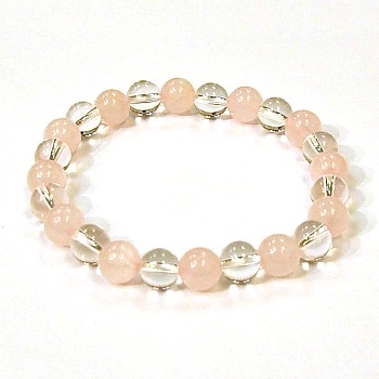 CR10-CR56-A 8mm TWO COLOR STONE BRACELET IN CLEAR QUARTZ & ROSE QUARTZ