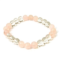 CR10-CR56-B-8mm TWO COLOR STONE BRACELET IN CLEAR CRYSTAL & ROSE QUARTZ