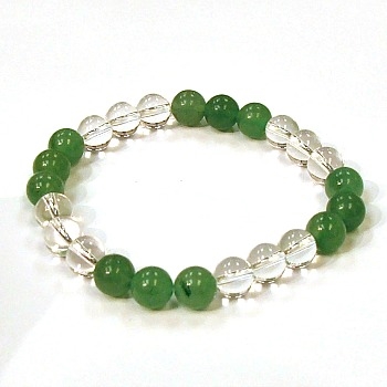 CR10-CR57-B-8mm TWO COLOR STONE BRACLET IN CLEAR QUARTZ & AVENTURINE