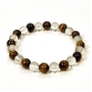 CR10-CR60-A  8mm TWO COLOR STONE BRACELET IN CLEAR QUARTZ & TIGER EYE