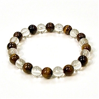 CR10-CR60-A  8mm TWO COLOR STONE BRACELET IN CLEAR QUARTZ & TIGER EYE