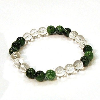 CR10-CRB104-B-8mm TWO COLOR STONE BRACELET IN CLEAR CRYSTAL & RUBY ZOISITE