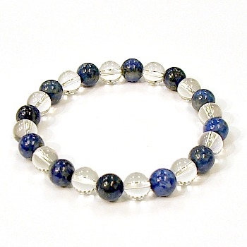 CR10-CRB178-A-8mm TWO COLOR STONE BRACELET  IN CLEAR QUARTZ & LAPIS