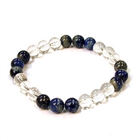 CR10-CRB178-B-8mm TWO COLOR STONE BRACELET IN CLEAR QUARTZ & LAPIS