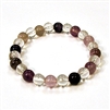 CR10-CRB510-A 8mm TWO COLOR STONE BRACELET IN CLEAR QUARTZ & PURPLE FLUORITE