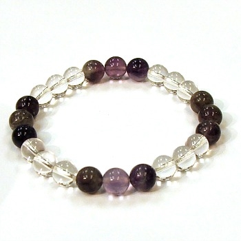 CR10-CRB510-B-8mm TWO COLOR STONE BRACELET IN CLEAR CRYSTAL & PURPLE FLUORITE