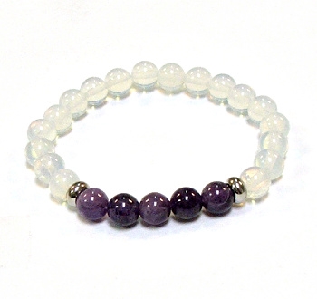 CR11-CR50-5A 8mm TWO COLOR STONE BRACELET IN AMETHYST & OPALITE