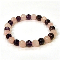 CR11-CR56-A-8mm TWO COLOR STONE BRACELET IN AMETHYST & ROSE QUARTZ