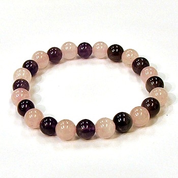 CR11-CR56-A-8mm TWO COLOR STONE BRACELET IN AMETHYST & ROSE QUARTZ