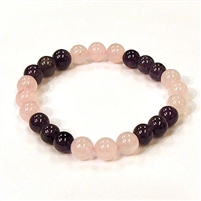 CR11-CR56-B-8mm TWO COLOR STONE BRACELET IN AMETHYST & ROSE QUARTZ