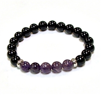 CR11-CRB127-5A 8mm TWO COLOR STONE BRACELET IN AMETHYST &TOURMALINE