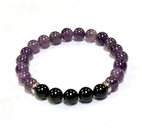 CR11-CRB127-5B 8mm TWO COLOR STONE BRACELET IN AMETHYST &TOURMALINE