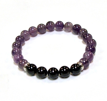 CR11-CRB127-5B 8mm TWO COLOR STONE BRACELET IN AMETHYST &TOURMALINE