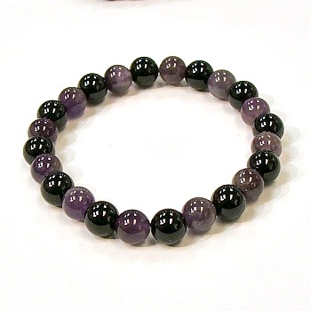 CR11-CRB127-A-8mm TWO COLOR STONE BRACELET IN AMETHYST & TOURMALINE