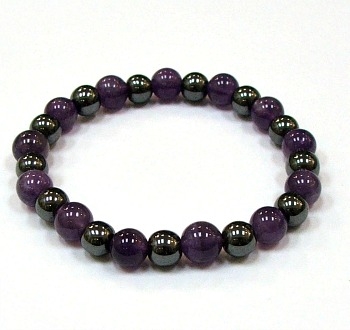 CR11-CRB152-A TWO COLOR STONE BRACELET IN AMETHYST AND HEMATITE