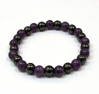 CR11-CRB152-B  TOW COLOR STONE BRACELET IN AMETHYST AND HEMATITE MAGNETIC