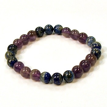 CR11-CRB178-B-8mm TWO COLOR STONE BRACELET IN AMETHYST & LAPIS