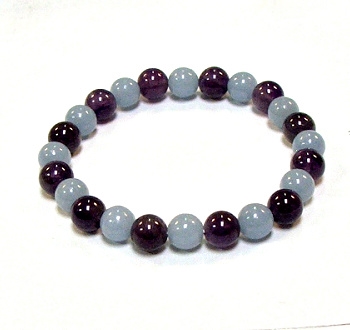 CR11-CRB509-A-8mm TWO COLOR STONE BRACELET IN AMETHYST & ANGELITE