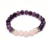 CR11-CR56-5B 8mm TWO COLOR STONE BRACELET IN  AMETHYST AND ROSE QUARTZ