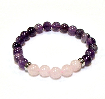 CR11-CR56-5B 8mm TWO COLOR STONE BRACELET IN  AMETHYST AND ROSE QUARTZ