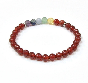 CR12-7 6mm 7CHAKRA STONE BRACELET IN RED AGATE