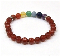 CR-12-7 8mm 7 CHAKRA STONE BRACELET IN RED CARNELIAN AGATE