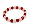 CR12-CR56-A-8mm TWO COLOR STONE BRACELET IN RED AGATE & ROSE QUARTZ