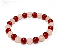 CR12-CR56-A-8mm TWO COLOR STONE BRACELET IN RED AGATE & ROSE QUARTZ