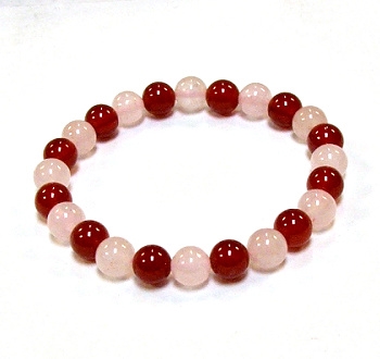 CR12-CR56-A-8mm TWO COLOR STONE BRACELET IN RED AGATE & ROSE QUARTZ