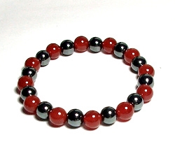 CR12-CRB152-A-8mm TWO COLOR STONE BRACELET IN RED AGATE AND HEMATITE