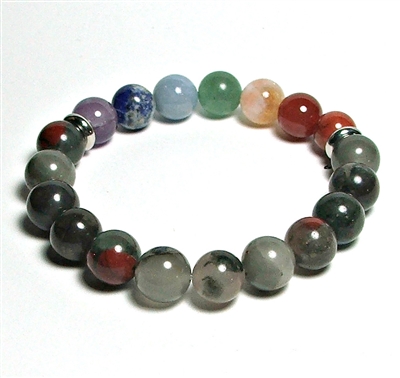 CR15-7-10mm- 7 CHAKRA STONE BRACELET IN BLOODSTONE