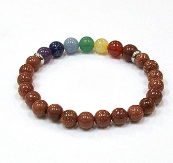 CR-40-7 8mm CHAKRA STONE BRACELET IN GOLDSTONE