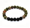 CR42-CR44-5B 8mm TWO COLOR STONE BRACELET IN UNAKITE & ONYX