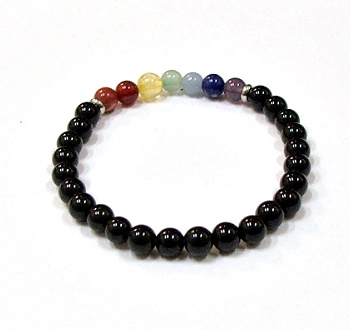 CR44-7 6mm 7 CHAKRA STONE BRACELET IN ONYX