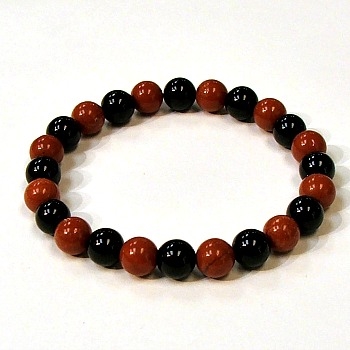 CR44-CR46-A-8mm TWO COLOR STONE BRACELET IN ONYX & RED JASPER