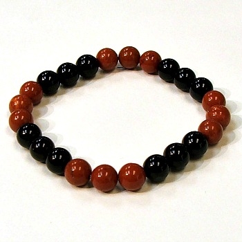 CR44-CR46-B-8mm TWO COLOR STONE BRACELET IN ONYX & RED JASPER