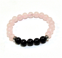 CR44-CR56-5A 8mm TWO COLOR STONE BRACELET IN ONYX & ROSE QUARTZ